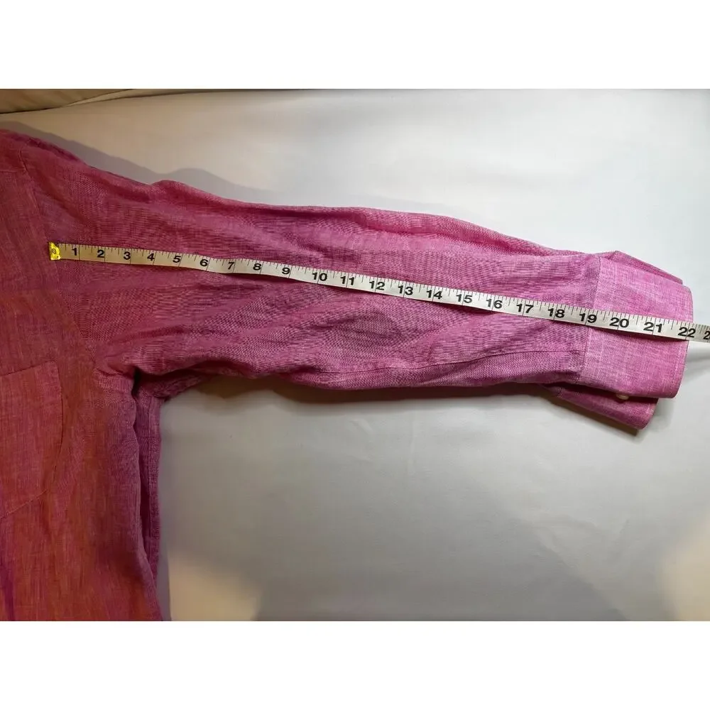 Archipalago Size Large Pink 100% Linen Shirt Long Sleeve Button Down Preppy - Picture 7 of 11